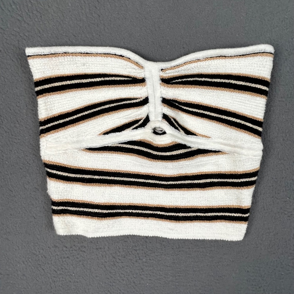 American Eagle Tube Top Womens Medium White Striped Knit Cinched Front Strapless